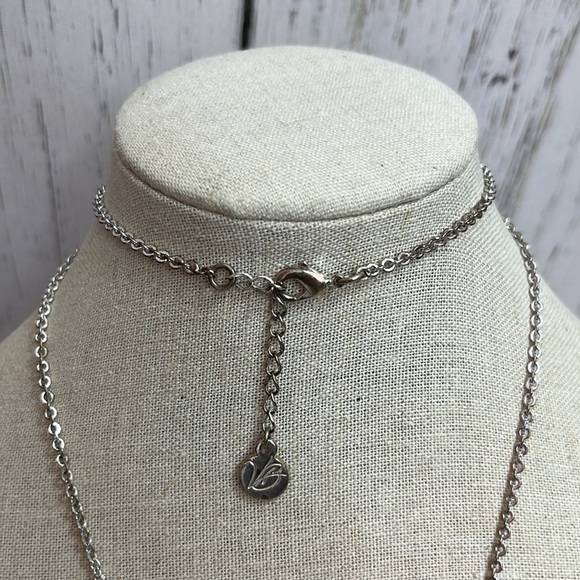 Vera Bradley Signature Print Necklace Teal Floral Heart Silver Toned Chain - Picture 3 of 4